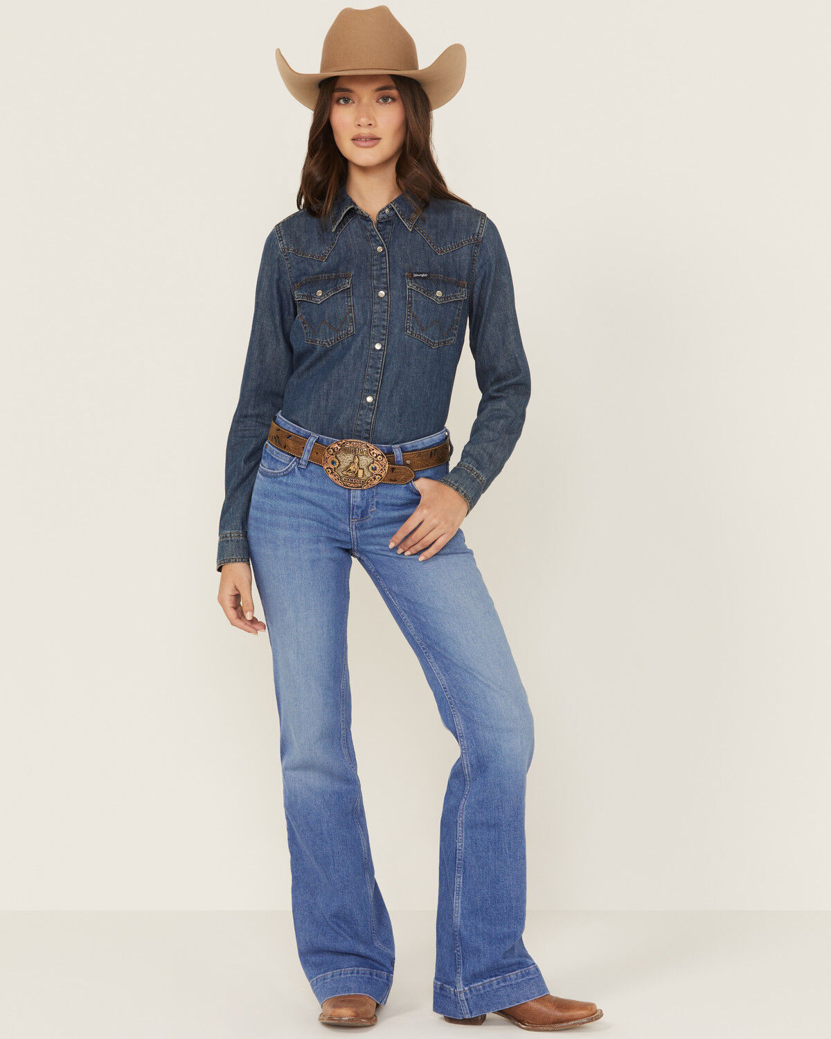 Image #1 - Wrangler Retro Women's Mae Medium Wash Mid Rise Trouser Denim Jeans, Medium Wash, hi-res