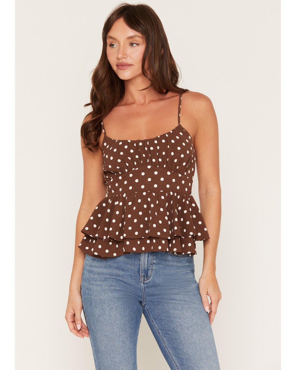 Originality Women's Boot Barn Exclusive Polka Dot Tie-Back Tank Top, Brown, hi-res