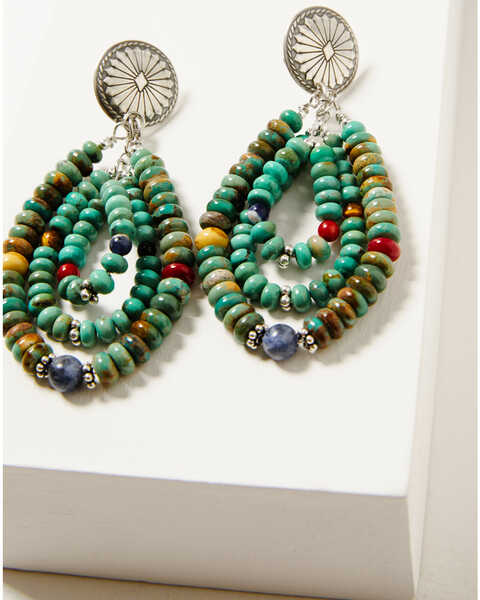 Image #2 - Paige Wallace Women's 3 Loop Rondelle Mixed Stone Teardrop Earrings , Turquoise, hi-res