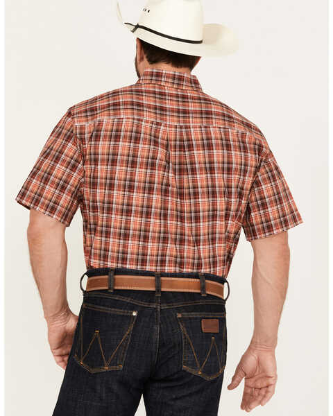 Image #4 - Cinch Men's Plaid Print Short Sleeve Button Down Western Shirt, Orange, hi-res