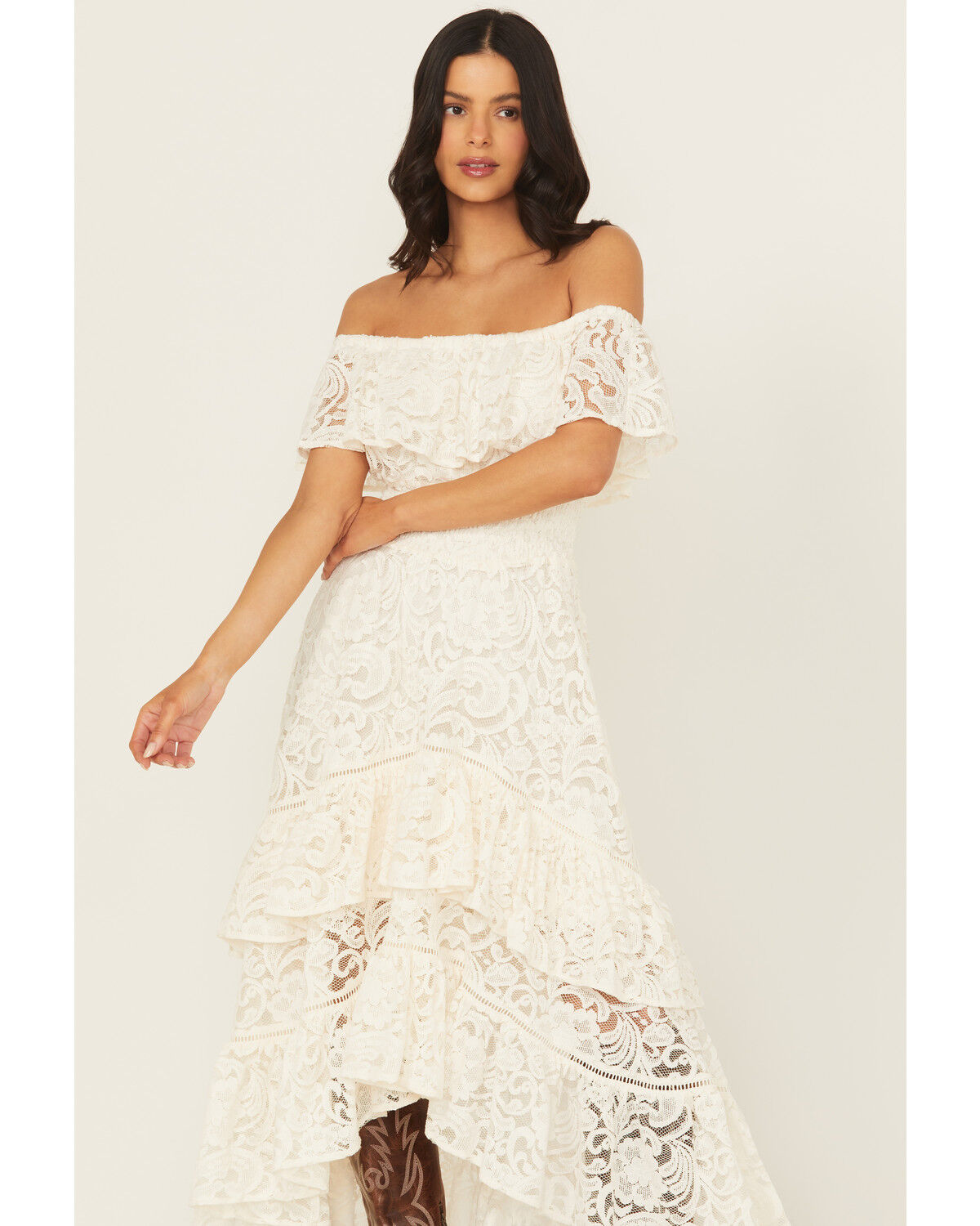 Image #1 - Shyanne Women's Lace Off The Shoulder High-Low Dress, Off White, hi-res