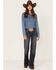 Ariat Women's Medium Wash Perfect-Rise Maggie Stretch Wide Trouser Flare Jeans, Blue, hi-res