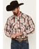 Image #1 - Resistol Men's Frank Ombre Plaid Print Long Sleeve Button-Down Western Shirt, Peach, hi-res