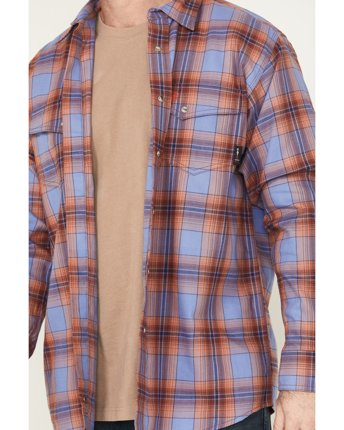 Image #3 - Ariat Men's FR Melrose Plaid Print Long Sleeve Snap Work Shirt, Medium Blue, hi-res