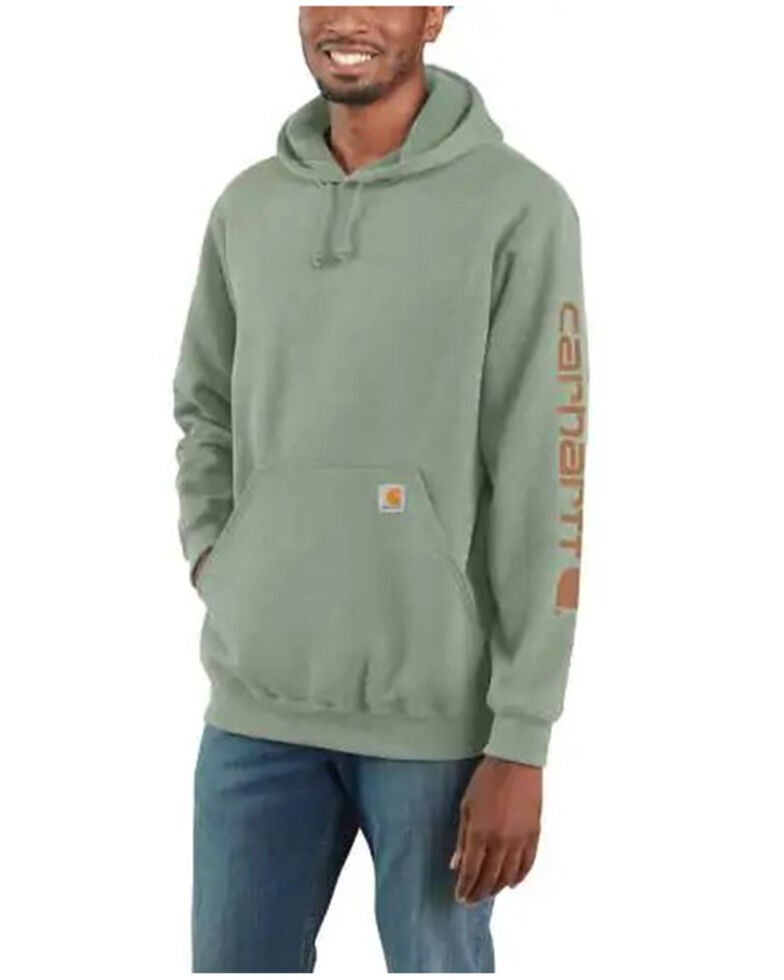 Carhartt Men's Green Signature Sleeve Logo Hooded Work Sweatshirt Big Sheplers
