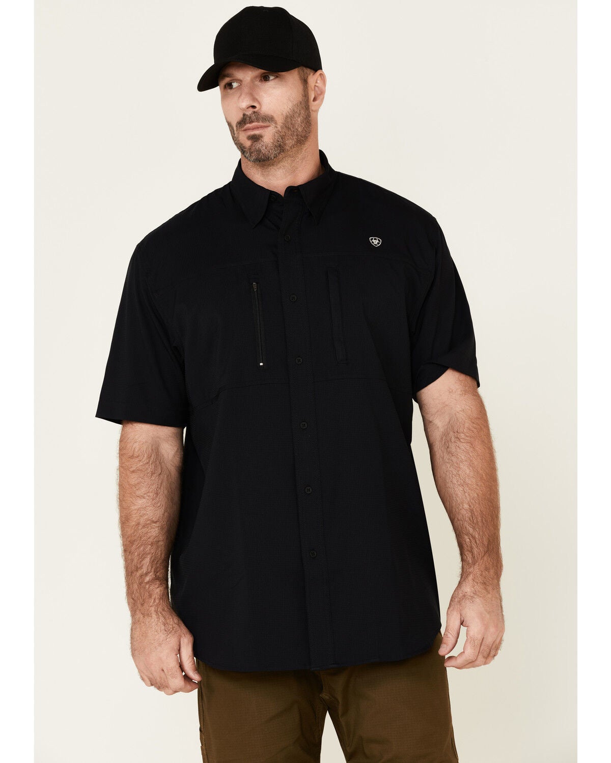 Ariat Men's Black Tek Solid Button Short Sleeve Western Shirt, Black, hi-res