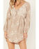 Image #3 - Wild Moss Women's Floral Embroidered Long Sleeve Mini Dress, Tan, hi-res