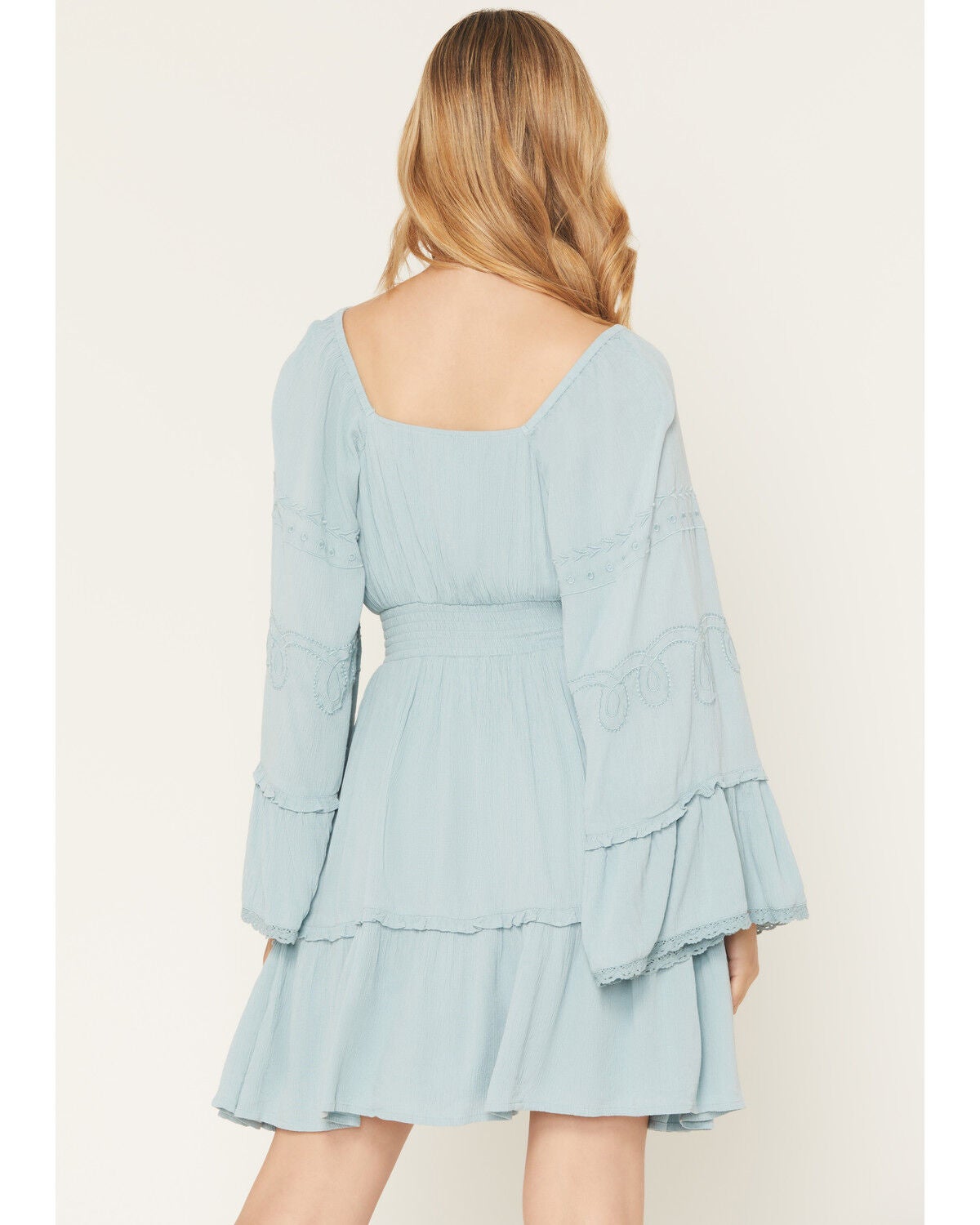 Image #4 - Shyanne Women's Highlands Embroidered Long Bell Sleeve Mini Dress, Aqua, hi-res