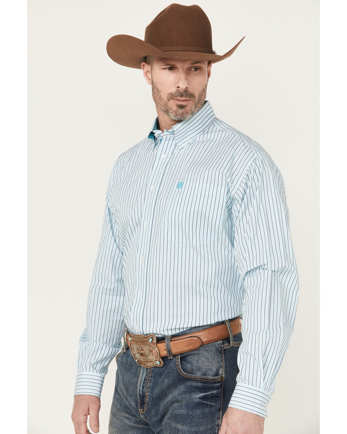 Image #2 - Cinch Men's Striped Long Sleeve Button-Down Stretch Western Shirt, White, hi-res