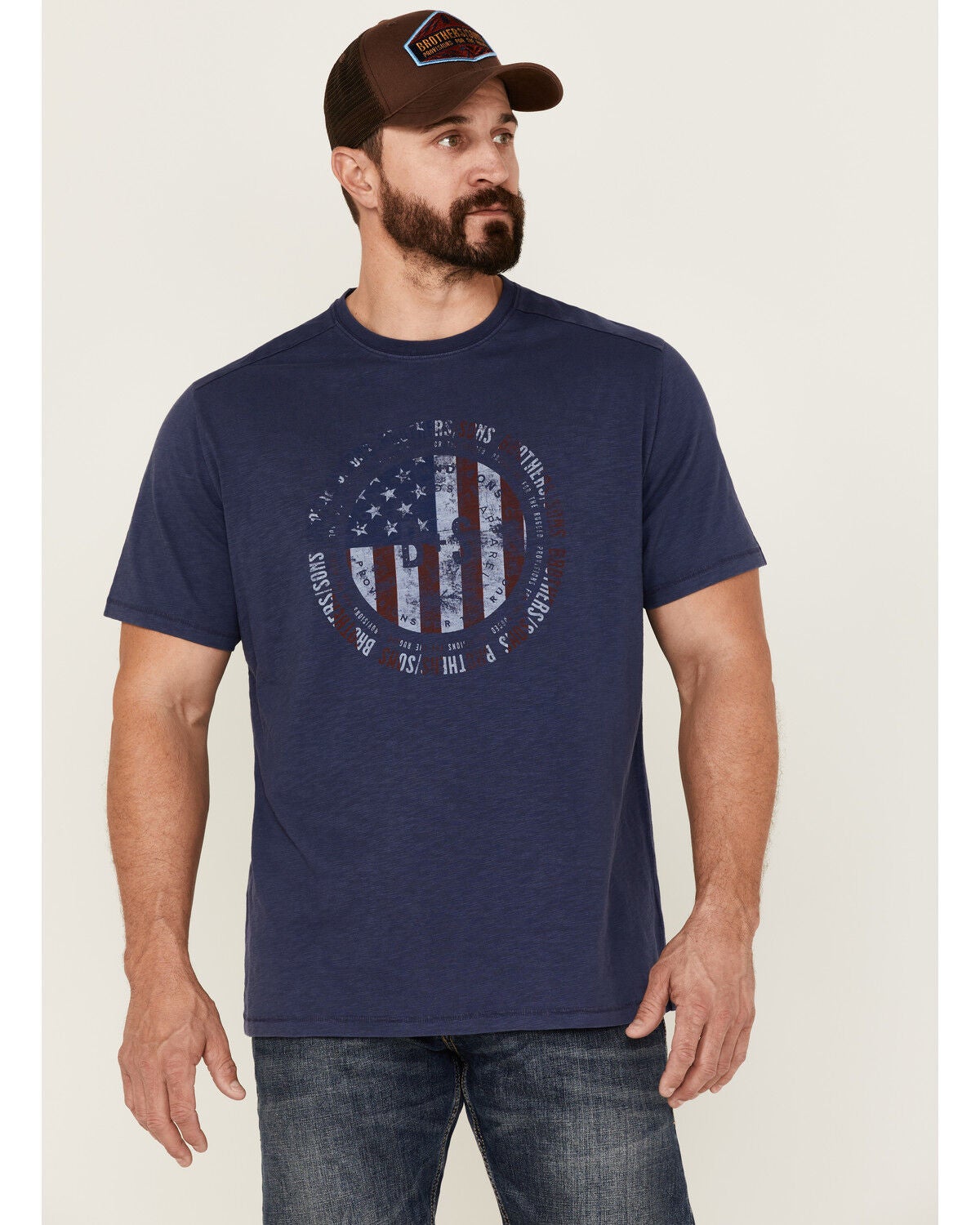 Brothers and Sons Men's Badge Slub Graphic Short Sleeve T-Shirt, Navy, hi-res