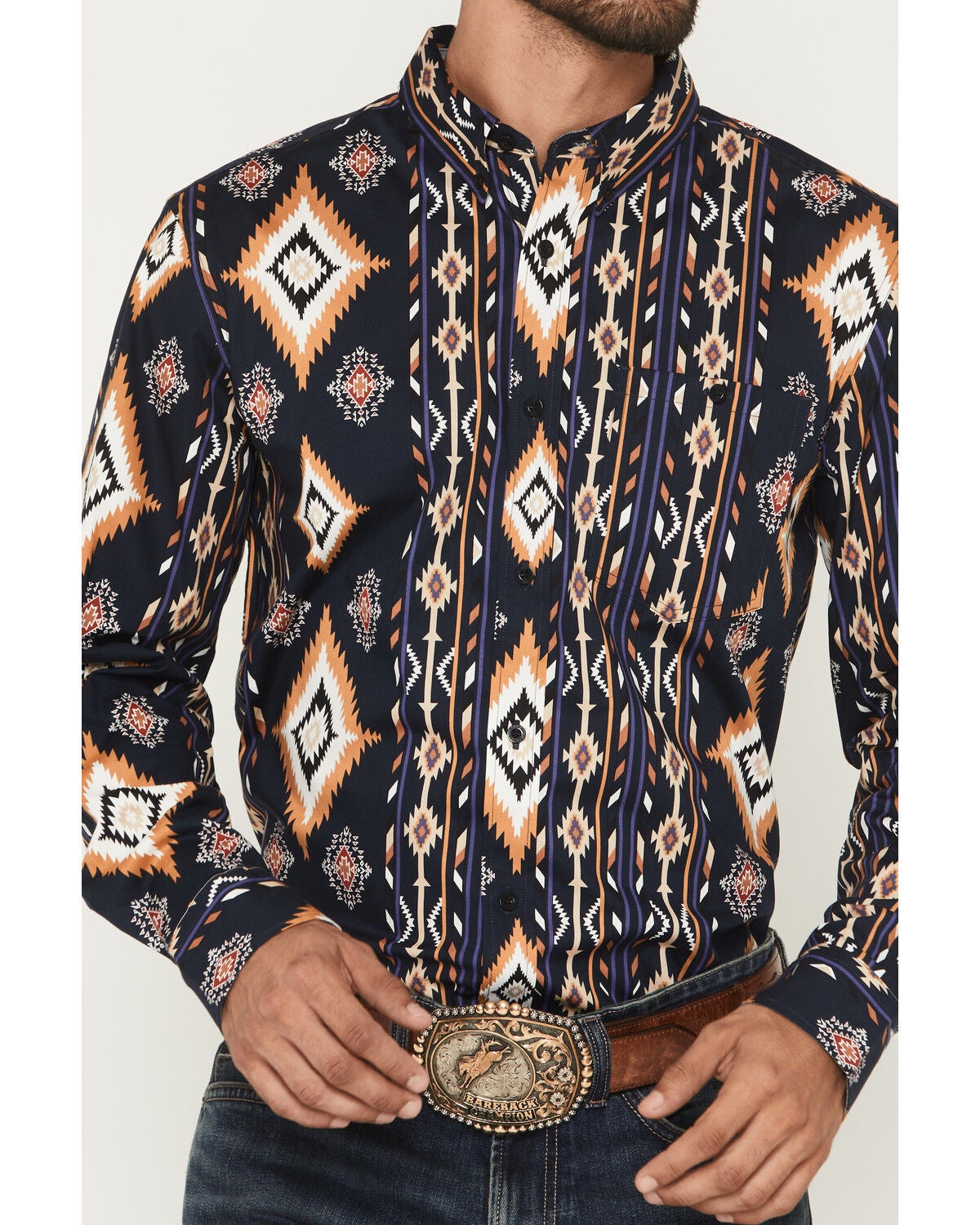 Image #3 - RANK 45&reg; Men's Ocean Tide Trail Southwestern Striped Long Sleeve Button-Down Stretch Western Shirt, Navy, hi-res