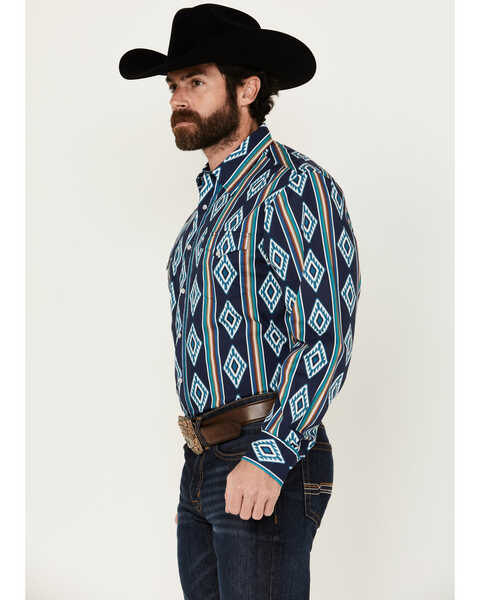 Image #2 - Roper Men's Vintage Southwestern Striped Print Long Sleeve Pearl Snap Western Shirt, Dark Blue, hi-res