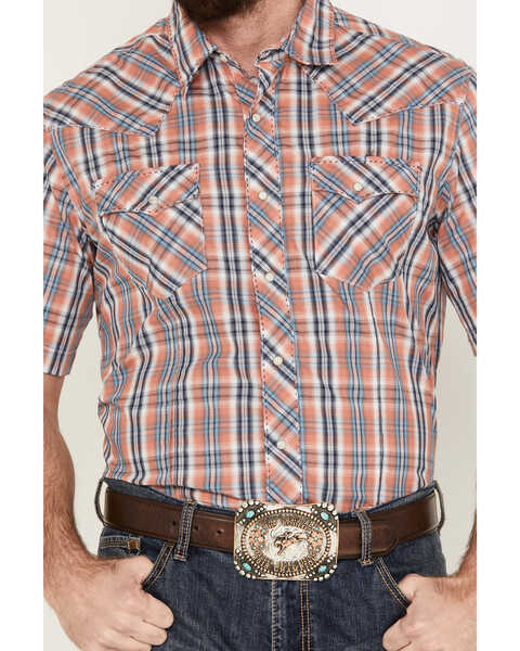 Image #3 - Wrangler Men's Fashion Plaid Print Short Sleeve Snap Western Shirt, Blue, hi-res