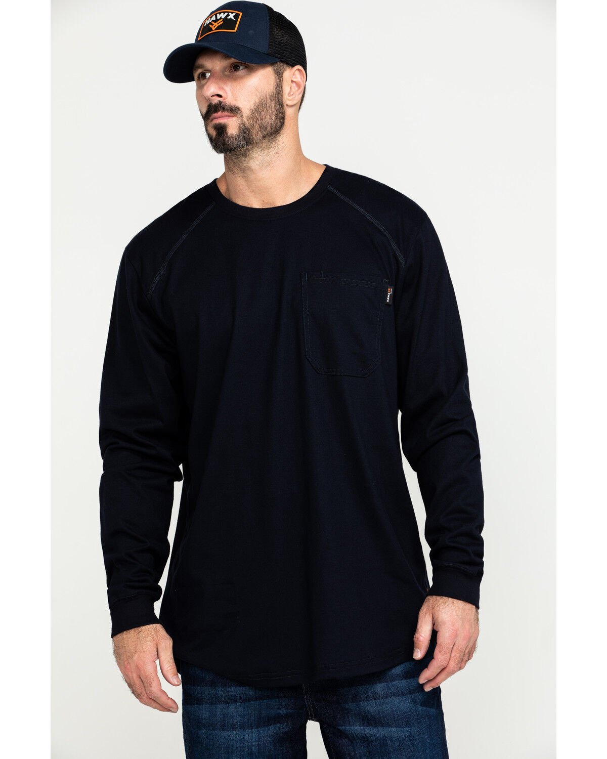 Image #1 - Hawx Men's FR Pocket Long Sleeve Work T-Shirt - Big, Navy, hi-res