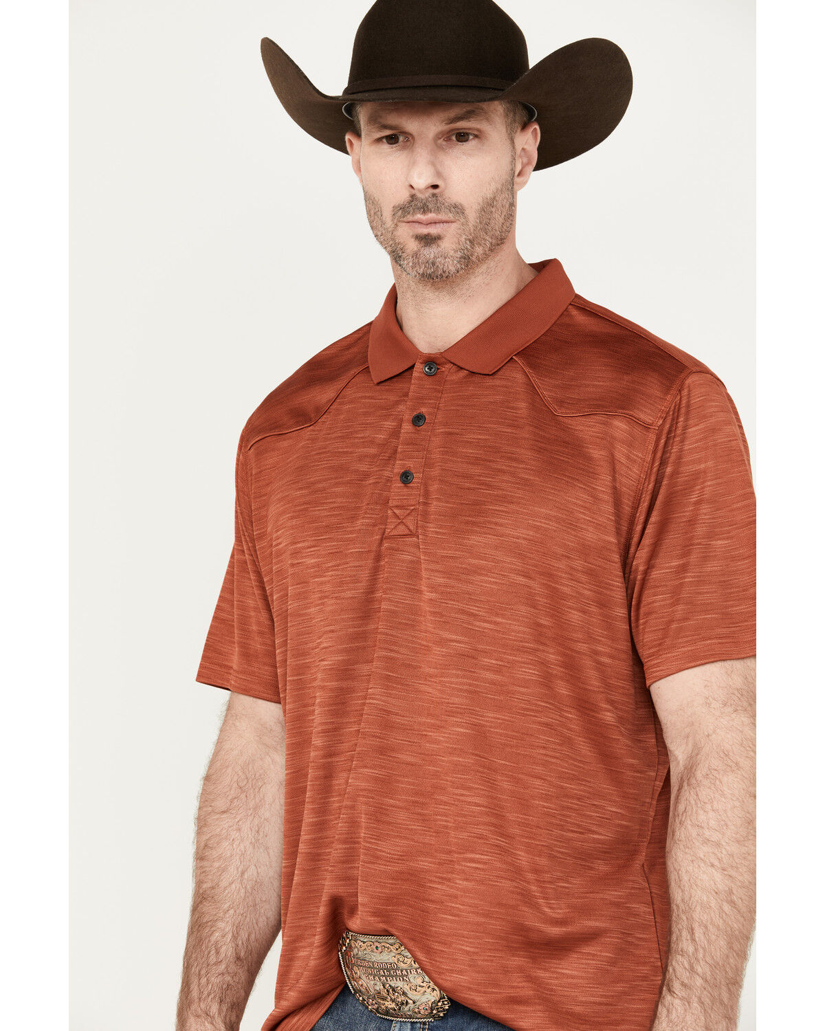Image #2 - RANK 45® Men's Piped Polo, Pecan, hi-res