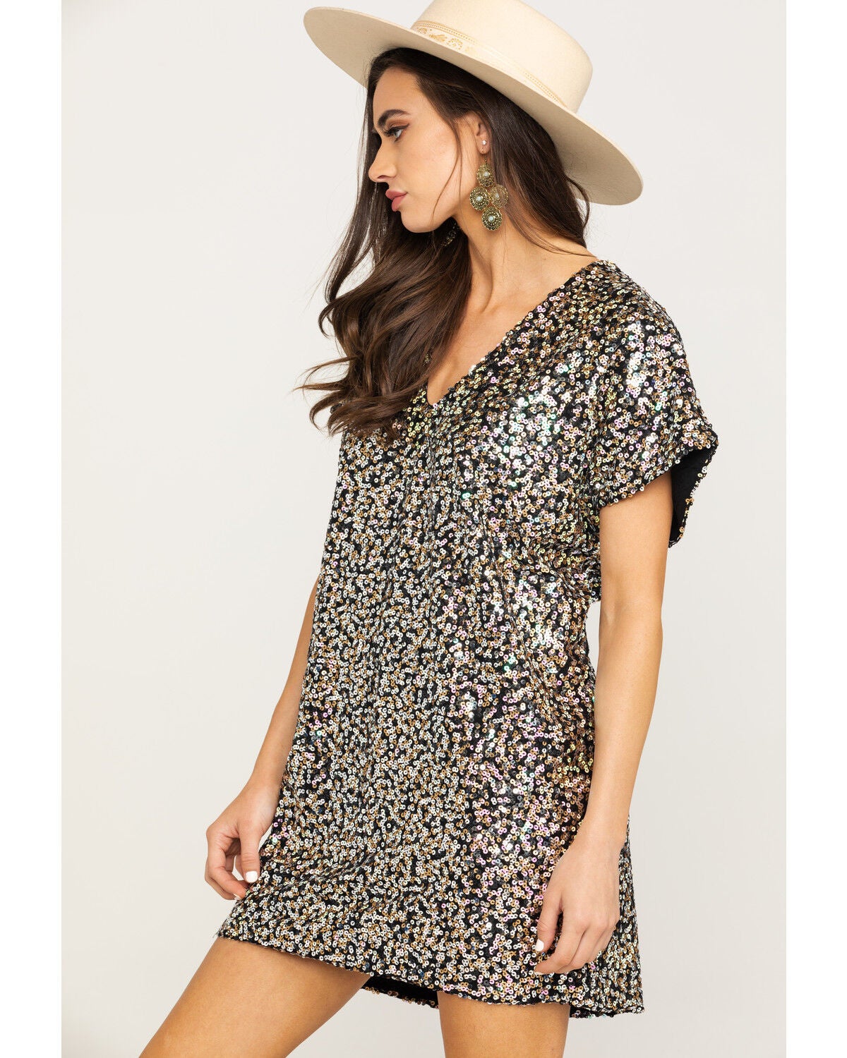 gold sequin short sleeve dress