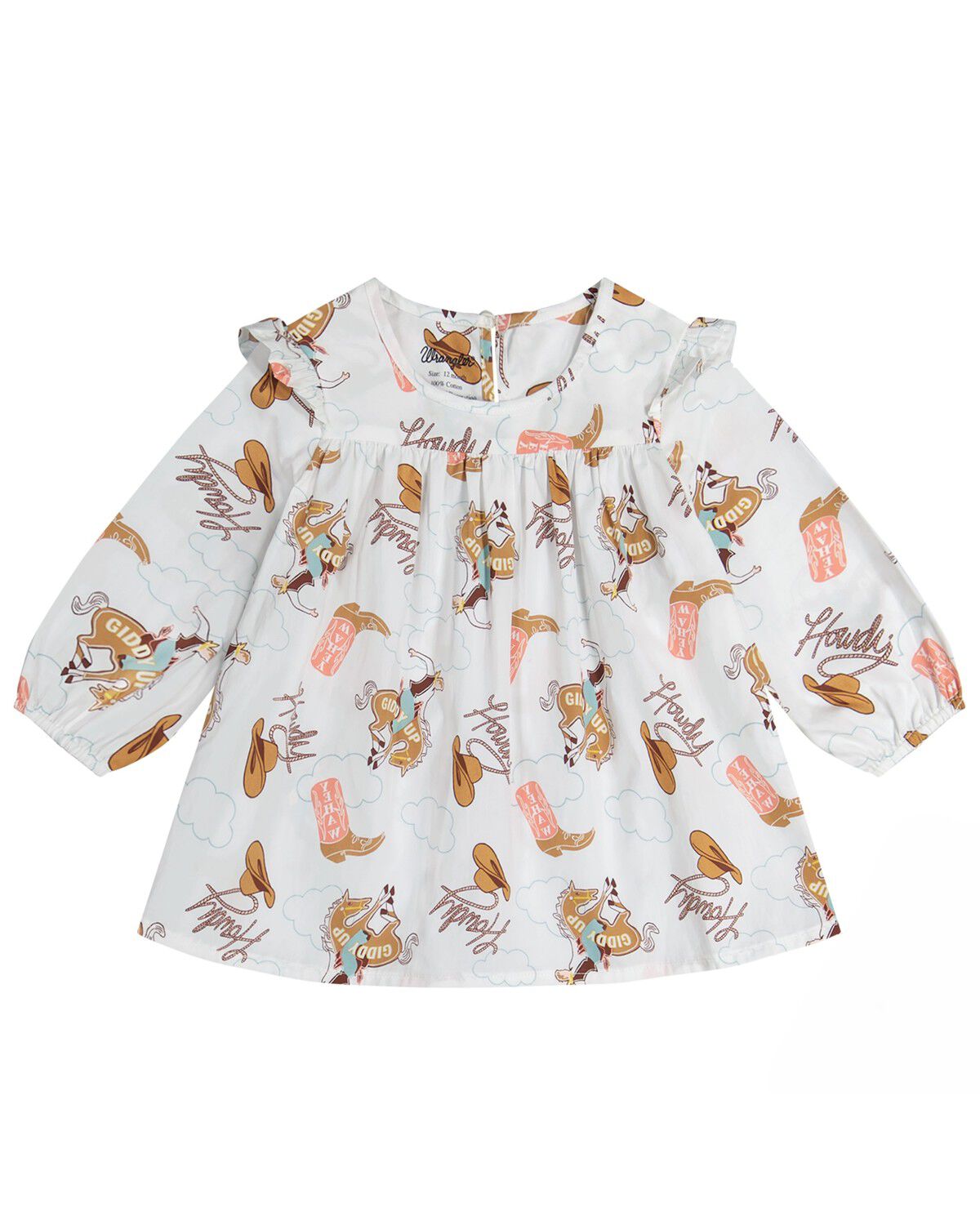 Wrangler Toddler Girls' Boot Print Long Sleeve Dress, White, hi-res