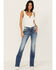 Image #3 - Miss Me Women's Medium Wash Mid Rise Border Flap Bootcut Stretch Denim Jeans , Medium Wash, hi-res