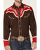 Scully Men's Boot Stitch Embroidered Long Sleeve Pearl Snap Western Shirt , Brown, hi-res