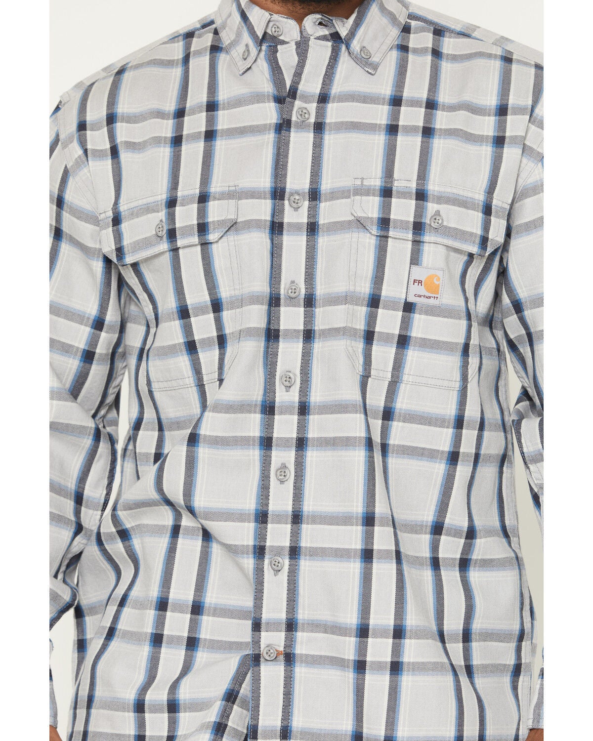 Image #3 - Carhartt Men's FR Plaid Print Long Sleeve Button-Down Work Shirt, Grey, hi-res