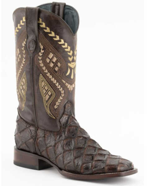 Image #1 - Ferrini Men's Bronco Brown Pirarucu Print Western Boots - Broad Square Toe, Brown, hi-res