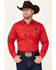 Image #2 - Rodeo Clothing Men's Horseshoe Embroidered Long Sleeve Snap Western Shirt, Red, hi-res