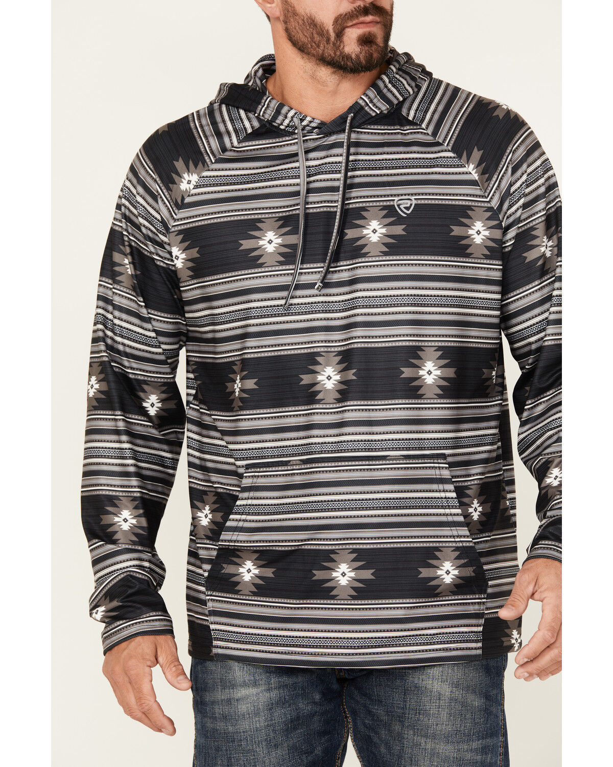 Image #3 - Rock & Roll Denim Men's Southwestern Print Hooded Sweatshirt, Black, hi-res