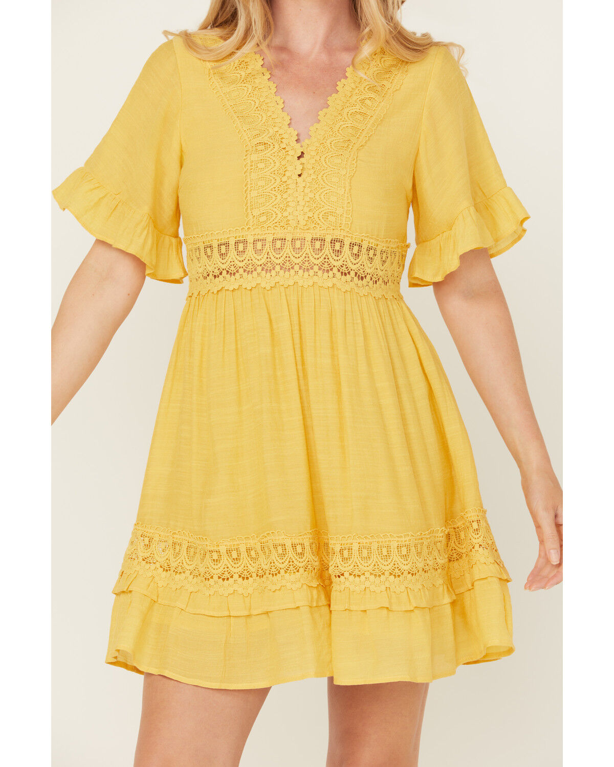 Image #3 - Wishlist Women's Solid Lace Trim Mini Dress, Mustard, hi-res