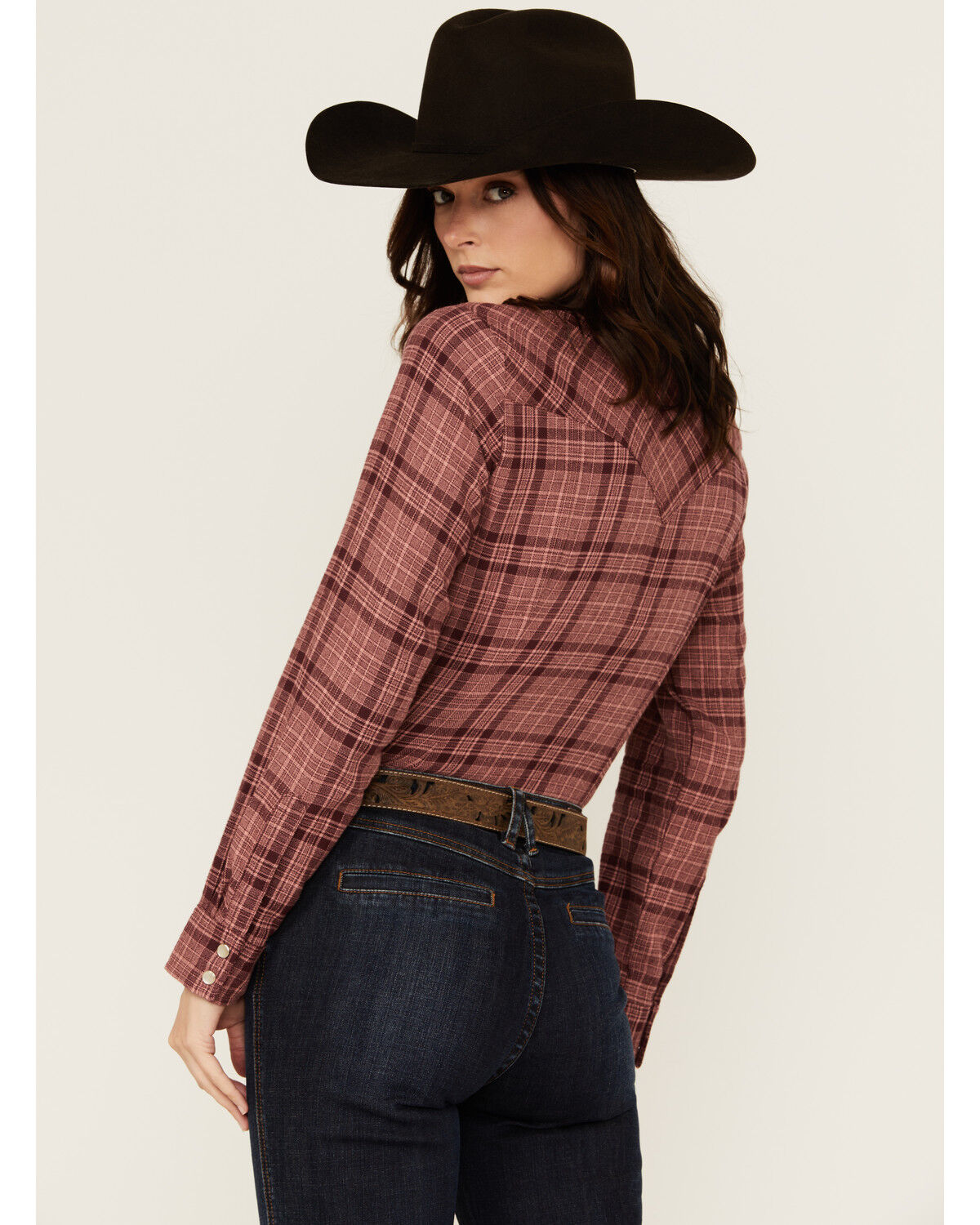 Image #4 - Wrangler Women's Plaid Print Long Sleeve Pearl Snap Flannel Shirt, Medium Pink, hi-res