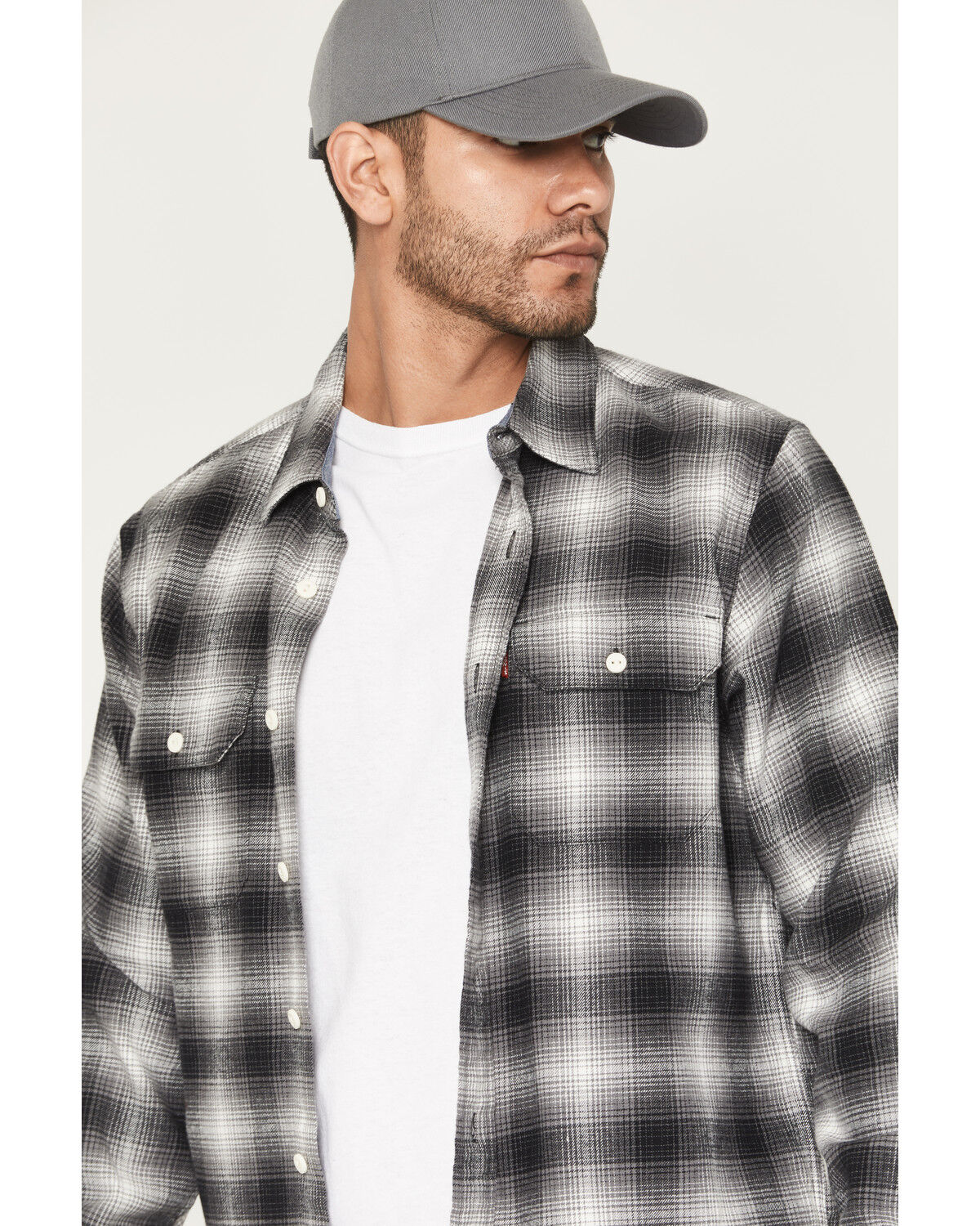 Image #3 - Levi's Men's Scottie Plaid Print Long Sleeve Button-Down Flannel Shirt, Charcoal, hi-res
