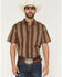 Image #1 - Cody James Silas Stripe Print Short Sleeve Button-Down Stretch Western Shirt, Brown, hi-res
