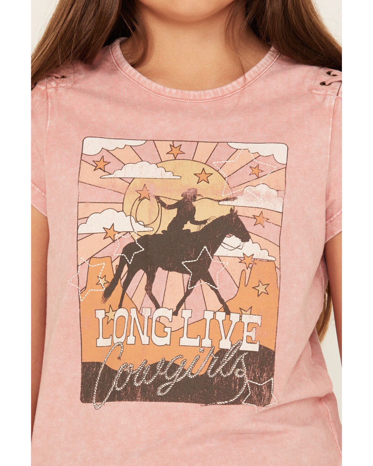 Image #3 - Shyanne Girls' Long Live Cowgirls Short Sleeve Graphic Tee, Pink, hi-res