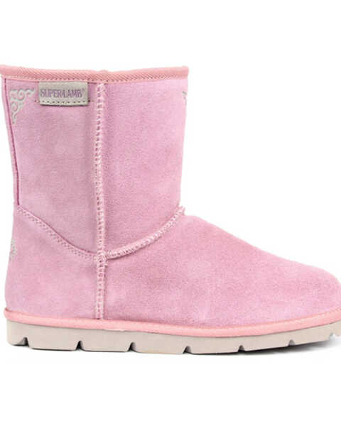 Image #2 - Superlamb Women's Argali 7.5" Suede Leather Pull On Casual Boots - Round Toe , Pink, hi-res