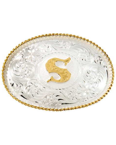 Montana Silversmiths Men's Initial "S" Buckle, Silver, hi-res