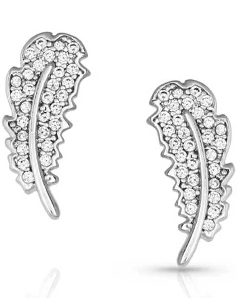 Image #1 - Montana Silversmiths Women's Small Smitten Feather Earrings, Silver, hi-res