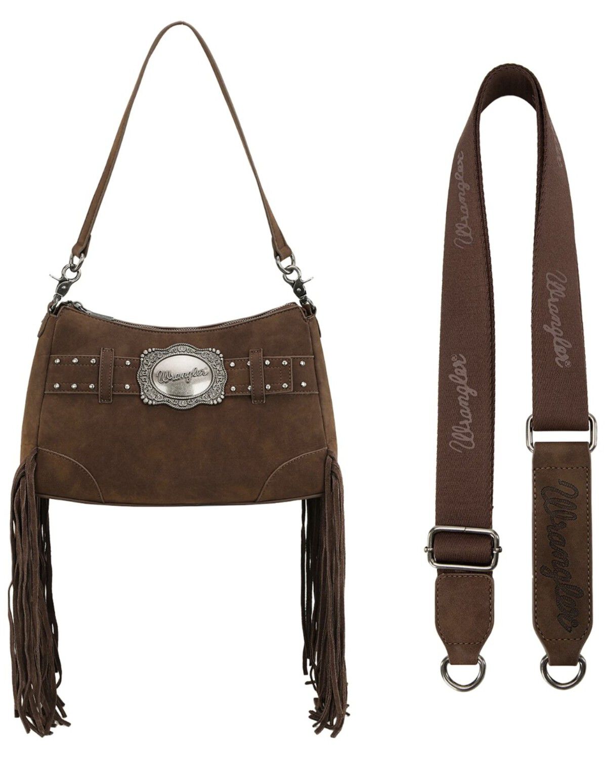 Image #4 - Wrangler Women's Fringe Buckle Hobo Bag, Coffee, hi-res