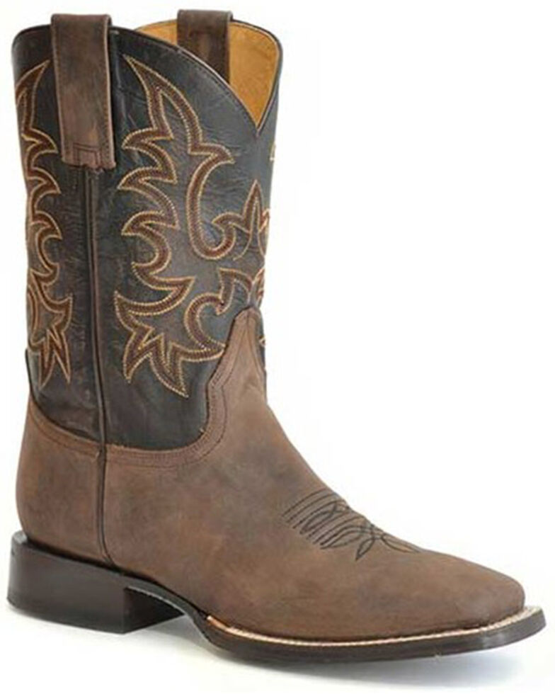Stetson Men's Obadiah Sanded Vamp Performance Western Boots - Wide Square Toe , Brown, hi-res