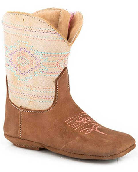 Image #1 - Roper Infant Girls' Southwestern Western Boots - Broad Square Toe, Brown, hi-res