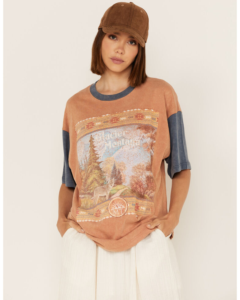 Cleo + Wolf Women's Glacier Montana Oversized Graphic Tee, Beige/khaki, hi-res