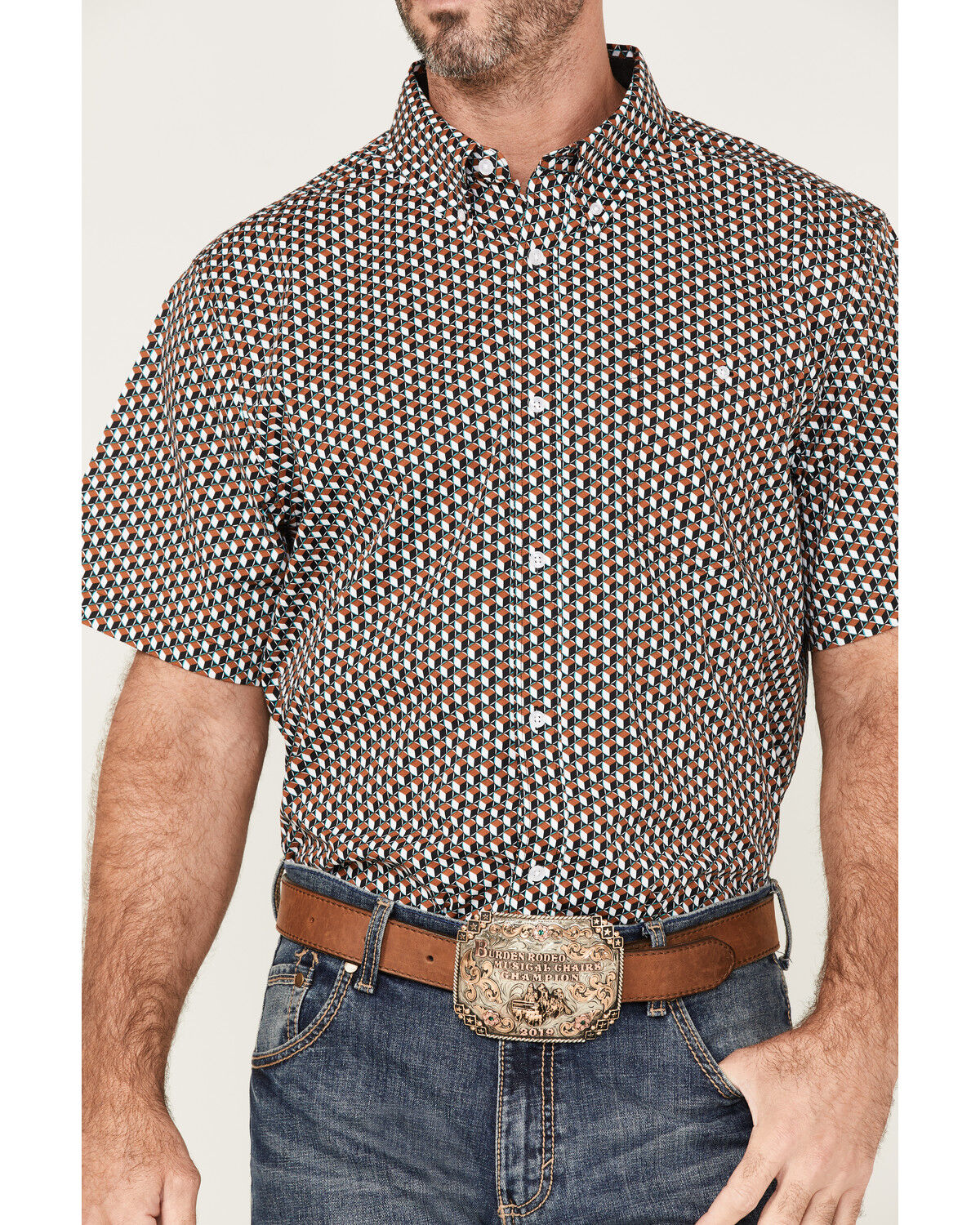 Image #3 - RANK 45® Men's Turbo Geo Print Button-Down Western Shirt, Brown, hi-res