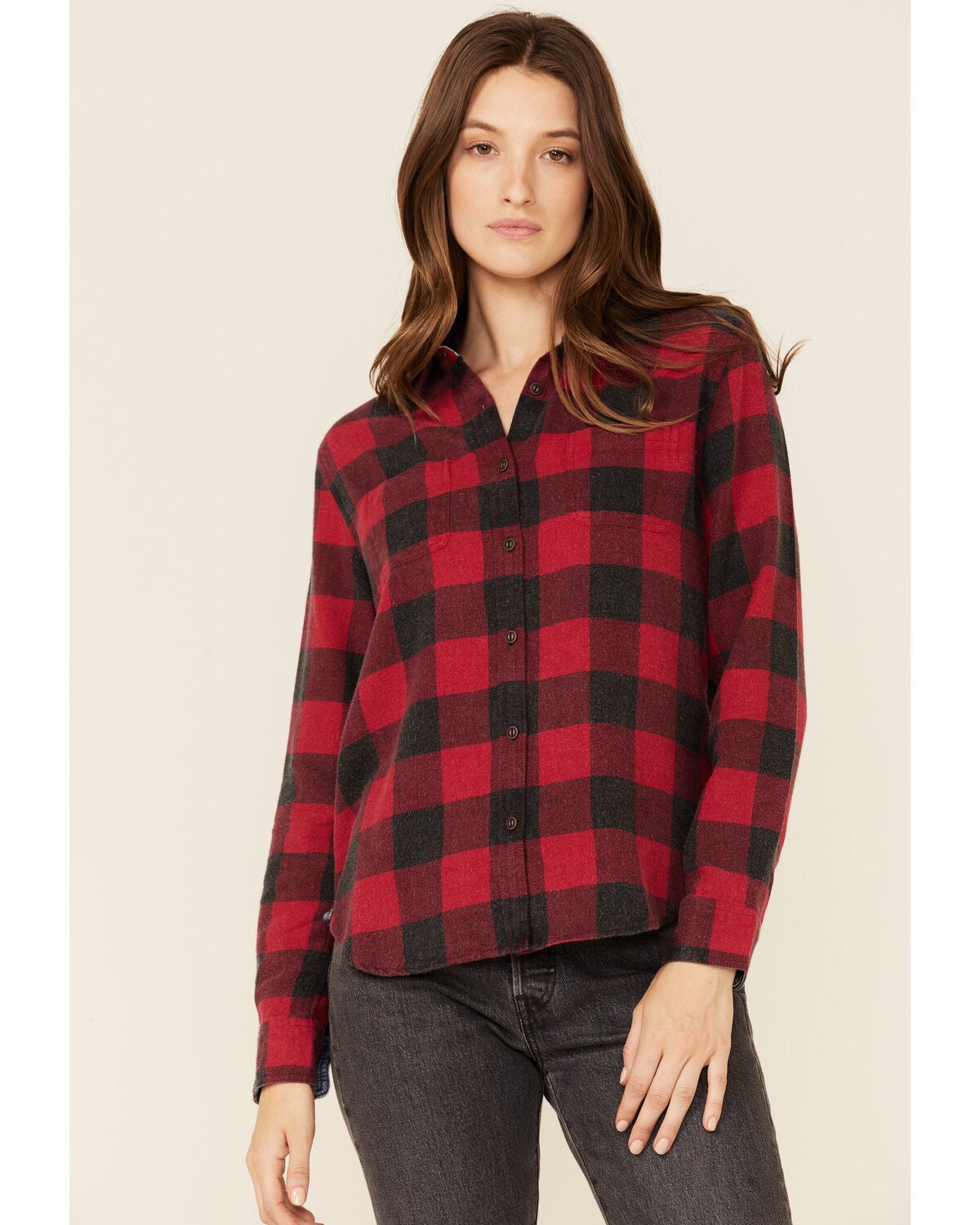 Flag & Anthem Women's Buffalo Check Long Sleeve Western Shirt, Red, hi-res