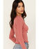 Image #2 - Bila Women's Pointelle Reed Long Sleeve Top, Burgundy, hi-res