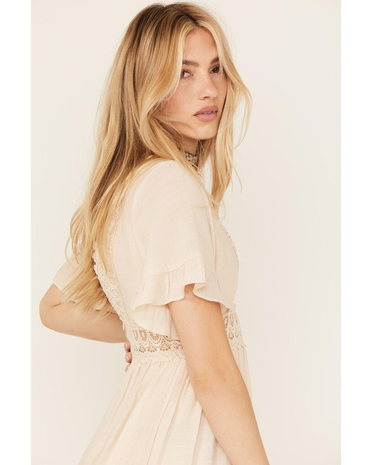 Image #2 - Wishlist Women's Solid Lace Trim Mini Dress, Off White, hi-res