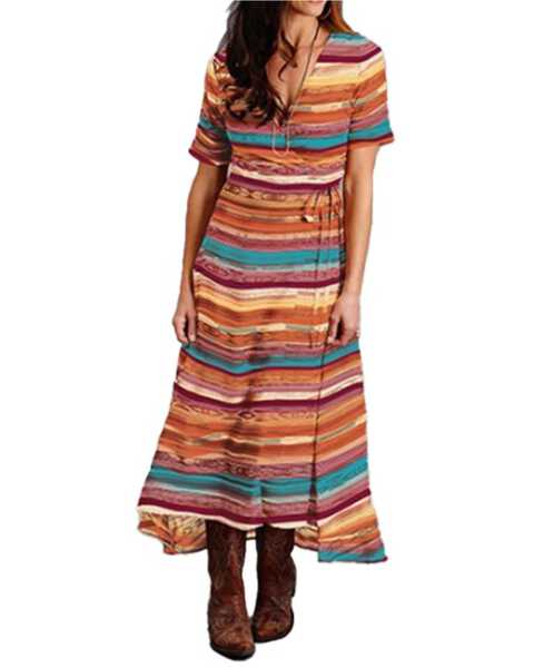 Stetson Women's Sunset Serape Short Sleeve Midi Wrap Dress, Multi, hi-res