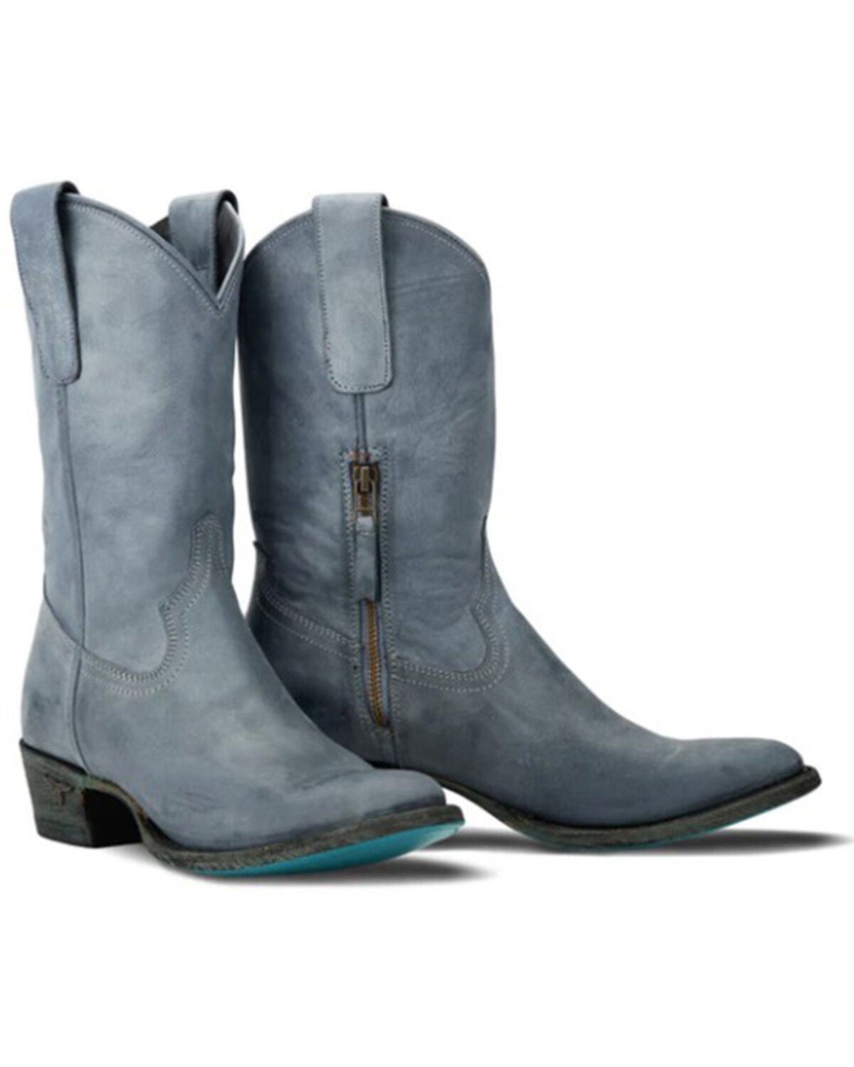 Lane Women's Plain Jane Washed Denim Midi Western Boots - Round Toe, Blue, hi-res