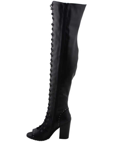 Image #4 - Milwaukee Leather Women's Open Toe Front Knee High Boots - Round Toe, Black, hi-res
