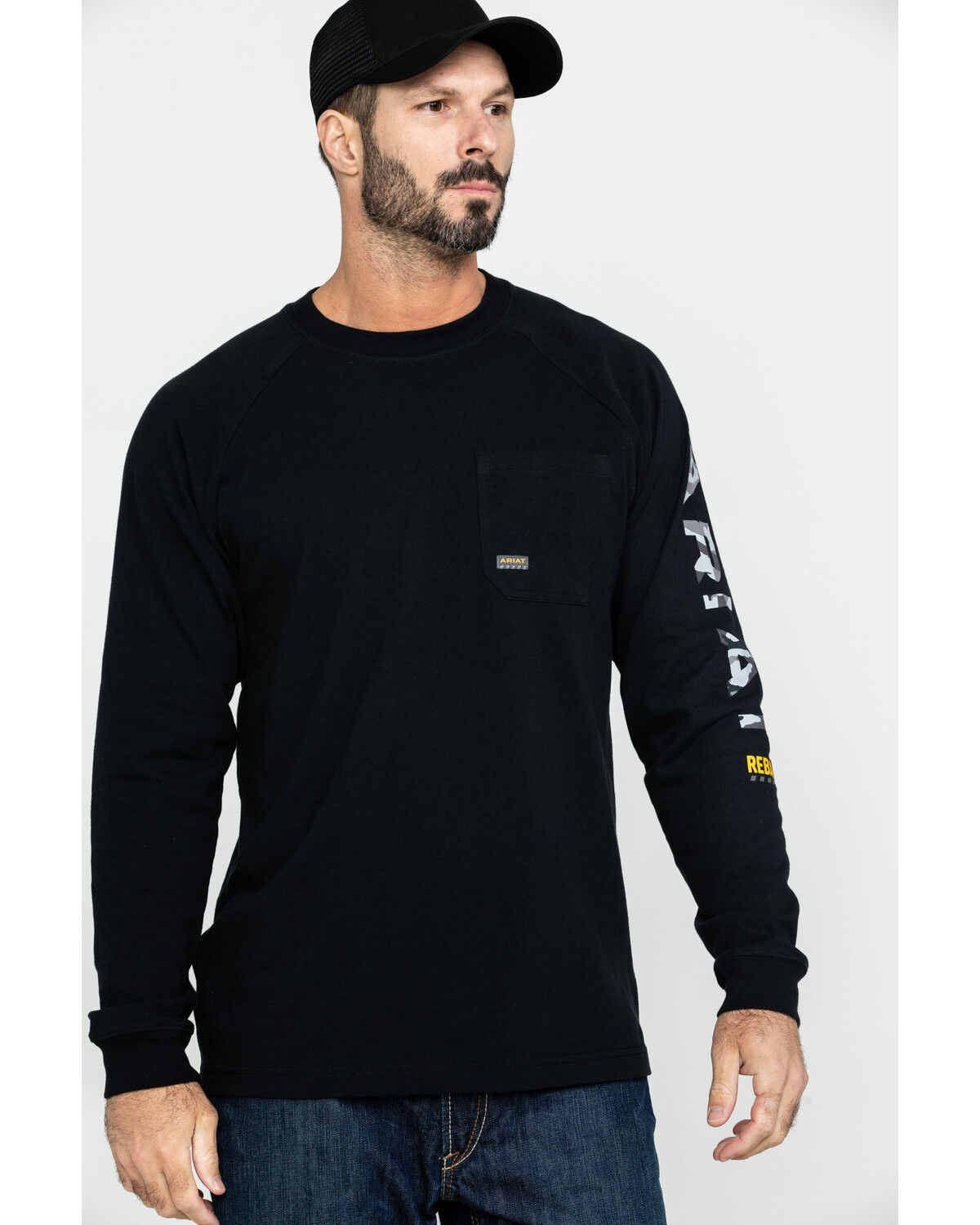 Image #1 - Ariat Men's Black Rebar Cotton Strong Graphic Long Sleeve Work Shirt - Big & Tall, Black, hi-res