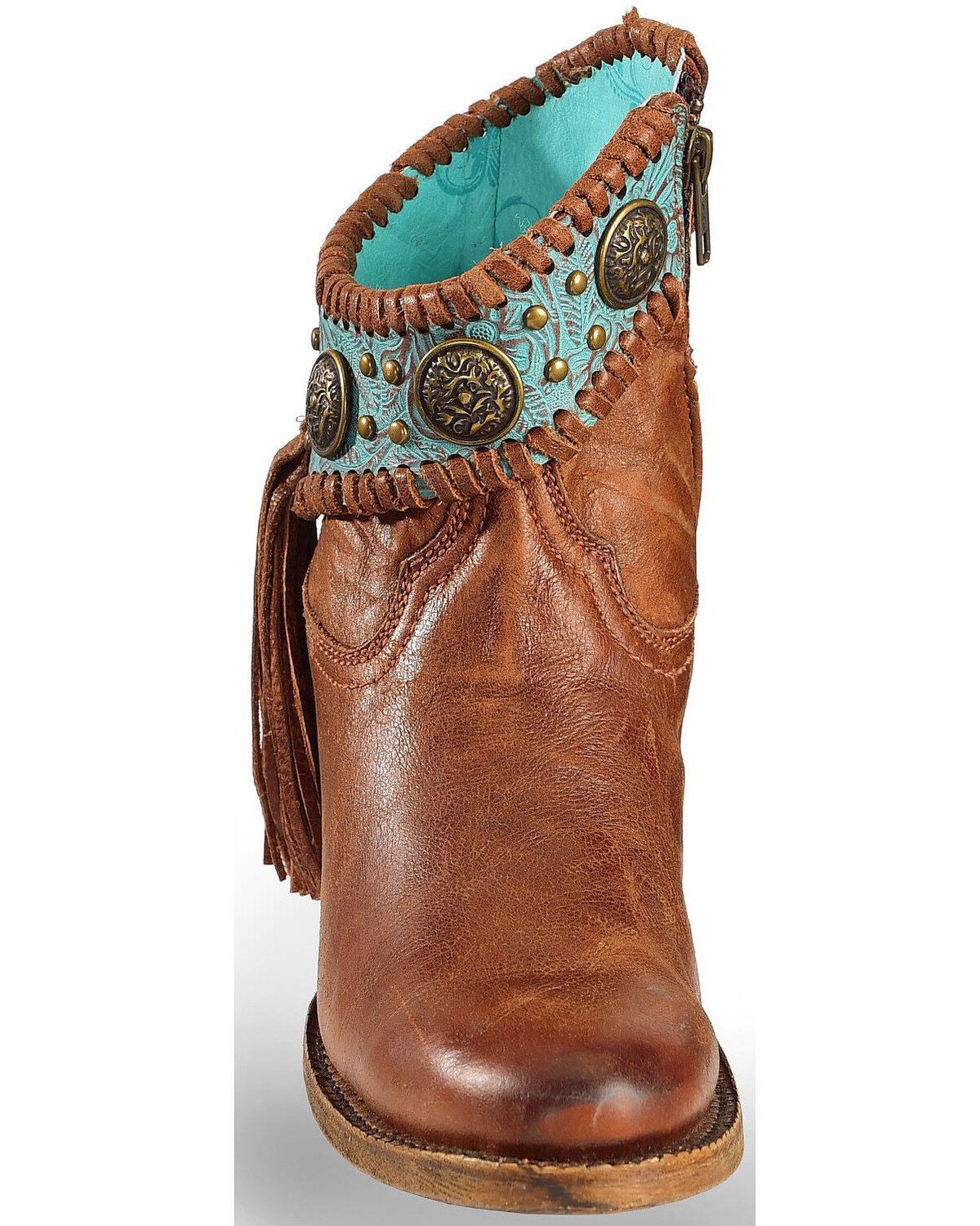turquoise booties with fringe
