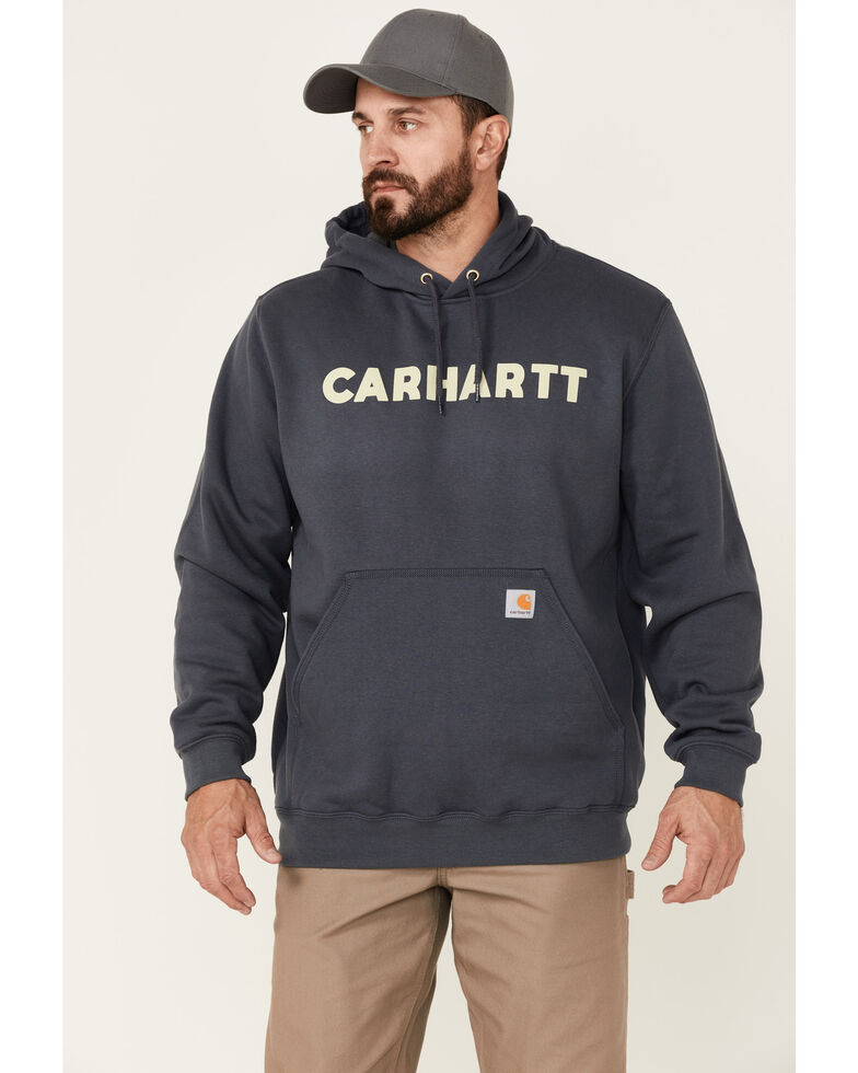 Carhartt Men's Blue Loose Fit Midweight Logo Hooded Work Sweatshirt , Blue, hi-res