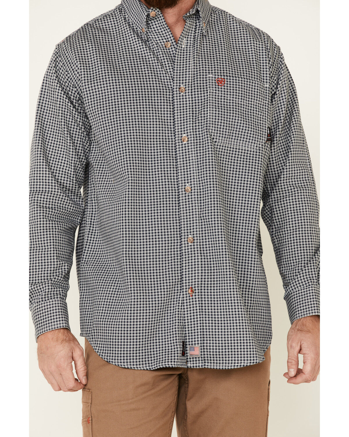 Image #3 - Ariat Men's FR Plaid Print Long Sleeves Button-Down Work Shirt - Big, Navy, hi-res